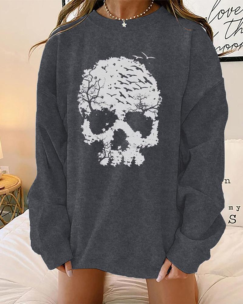 

Halloween Graphic Print Long Sleeve Top, Dark grey