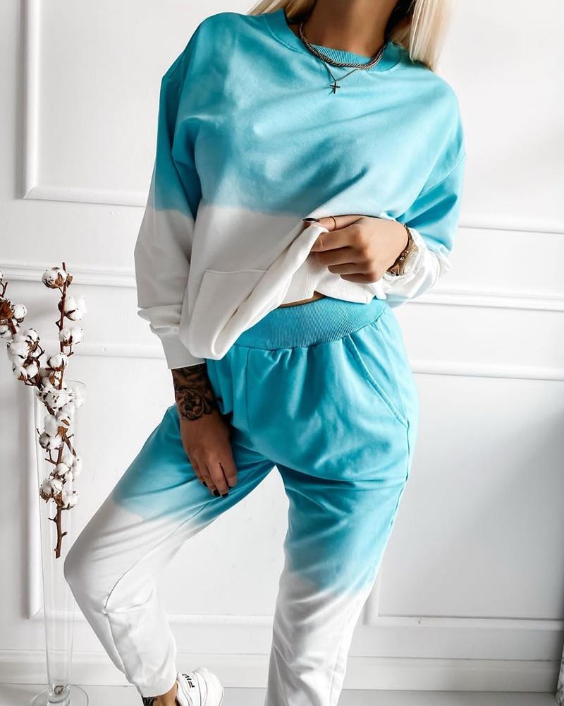 

Ombre Kangaroo Pocket Drop Shoulder Top & Pants Set, Blue