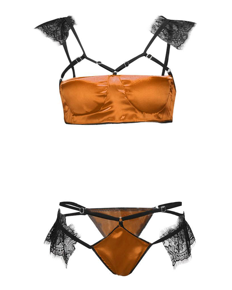 

Eyelash Lace Cutout Lingerie Set, Orange