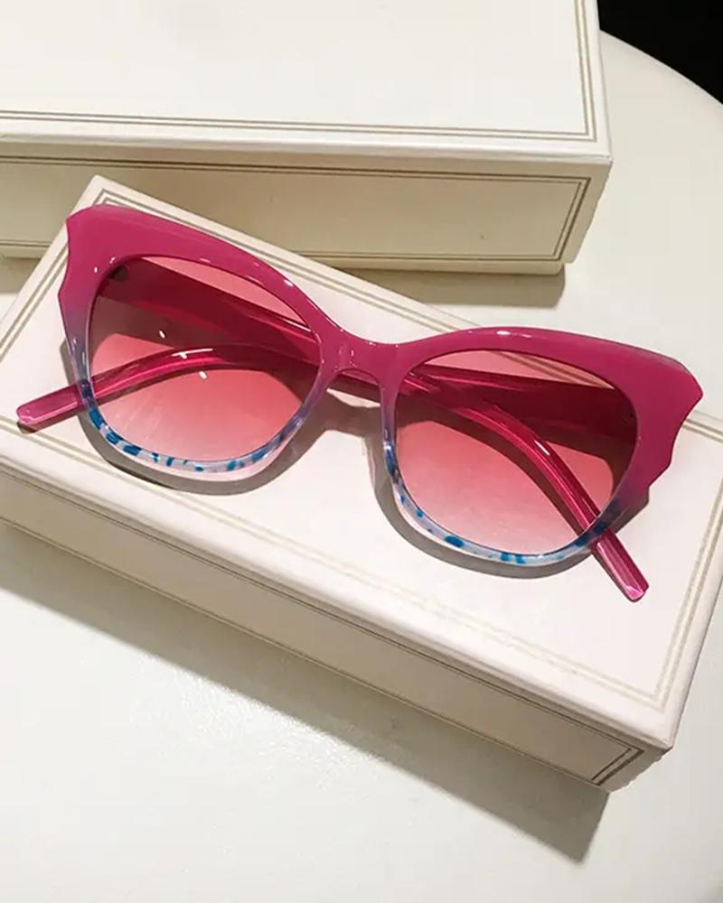 

1Pair Ombre Cat Eye Asymmetrical Frame Sunglasses, Pink