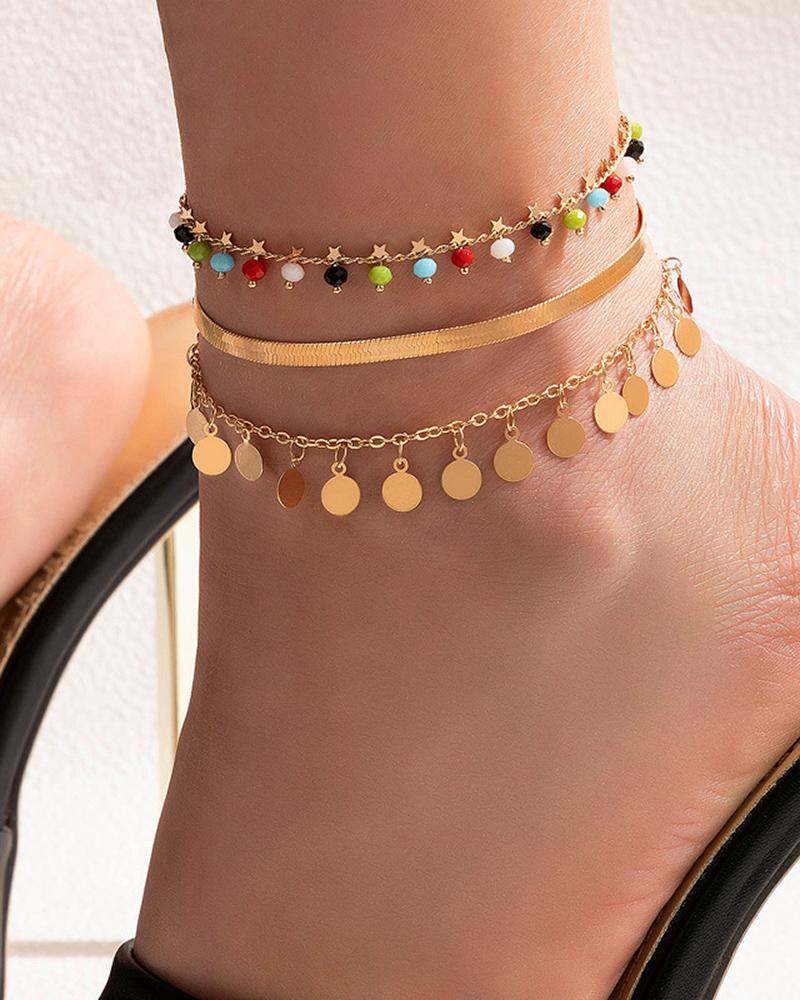 

3pcs Star Geometric Pattern Fishbone Anklet, Gold