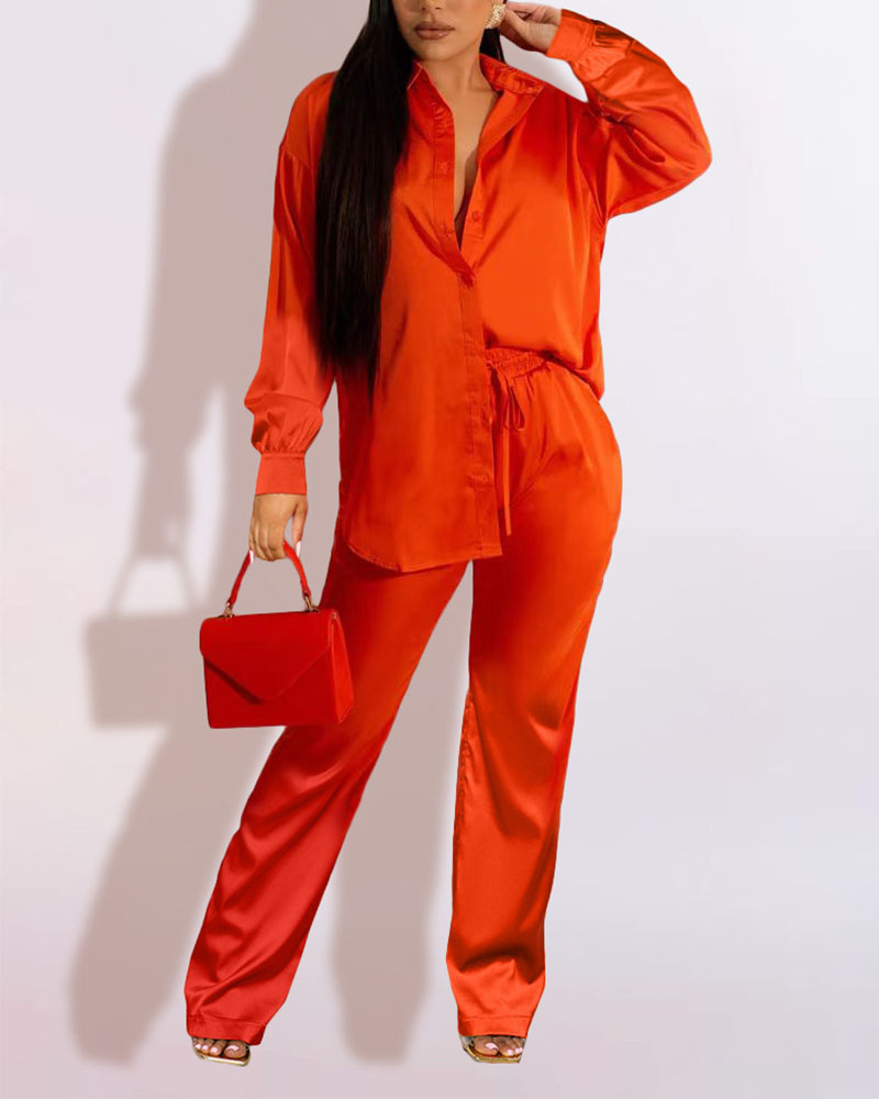 

Long Sleeve Button Down Shirt & Pants Set, Orange