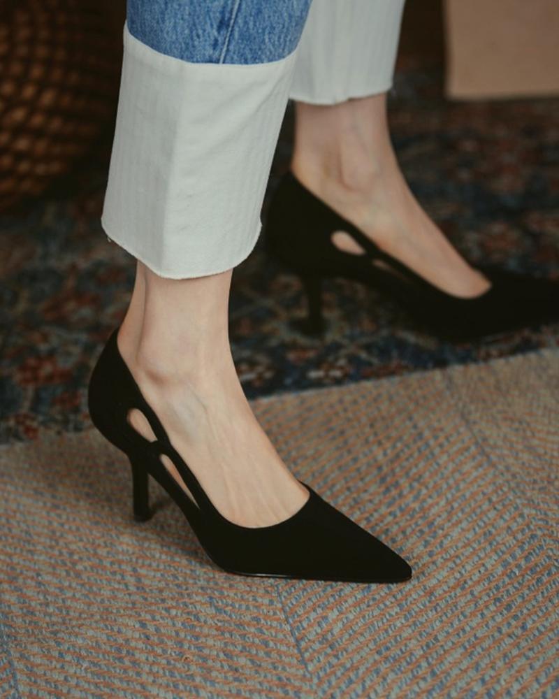 

Side Cutout Suede Pointed Toe High Heels, Black