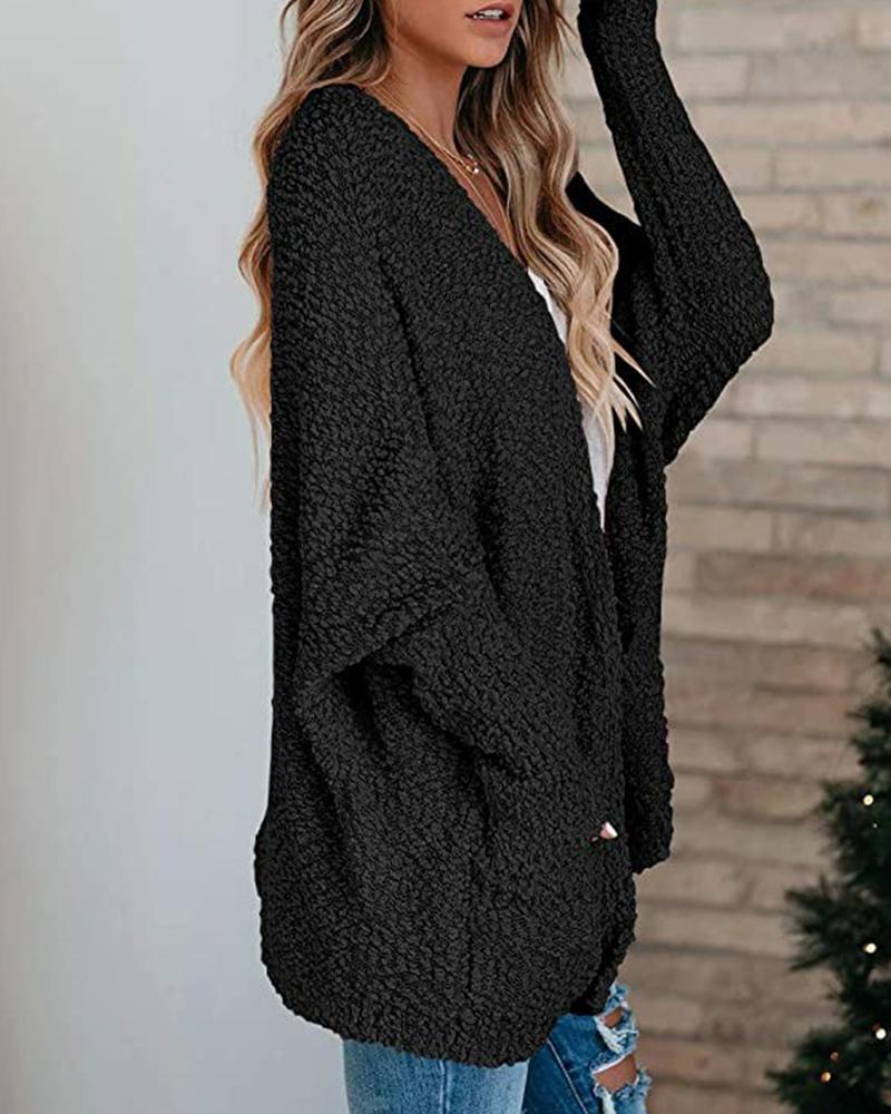 

Cozy Solid Double Pocket Knit Cardigan, Black