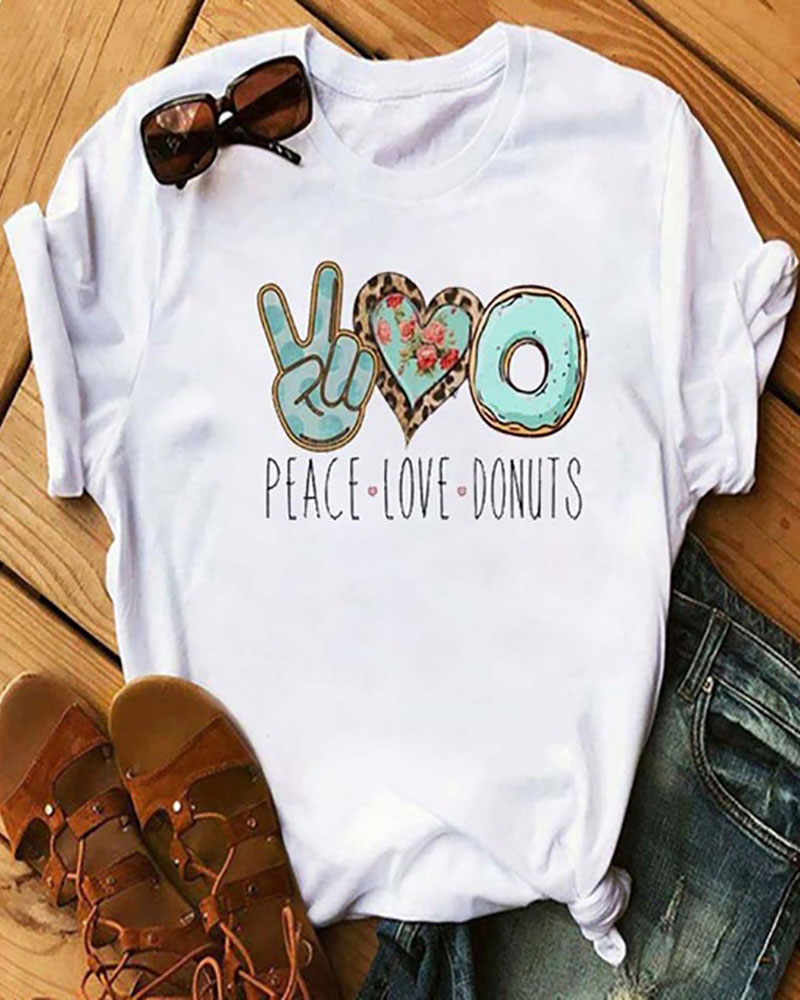 

Heart Letter Slogan Print Short Sleeve Casual T-shirt, Style1