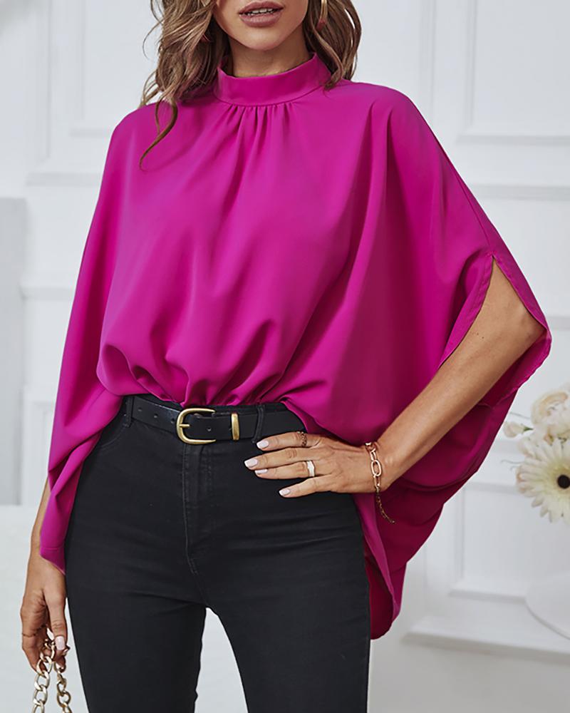 

Batwing Sleeve Plicated Detail Top, Hot pink