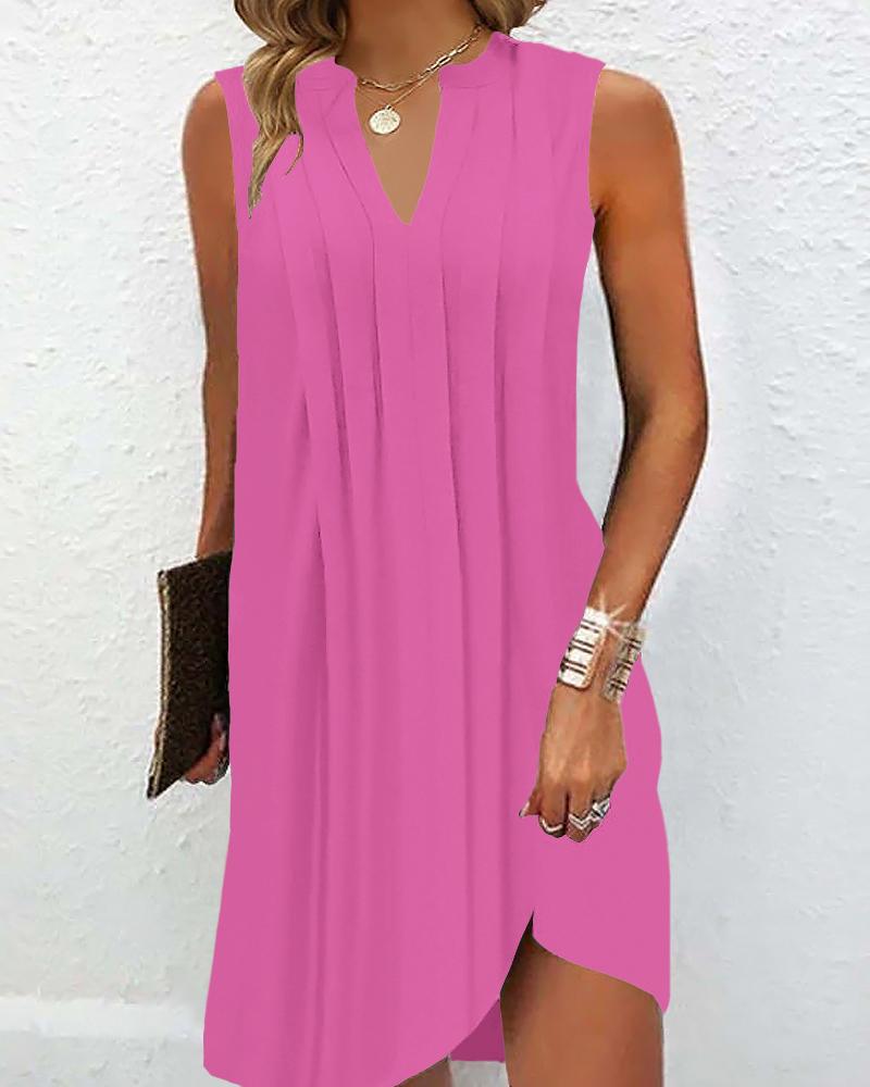 

Notch Neck Ruched Casual Dress, Rose red