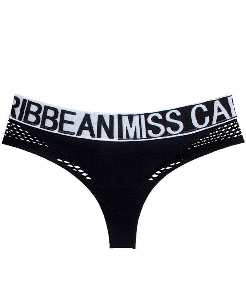 

Hollow Out Letter Pattern Panty, Black