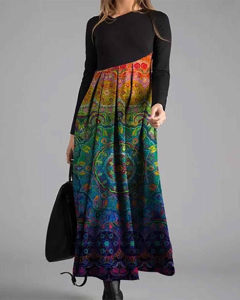 

Tribal Print Long Sleeve Casual Dress, Black