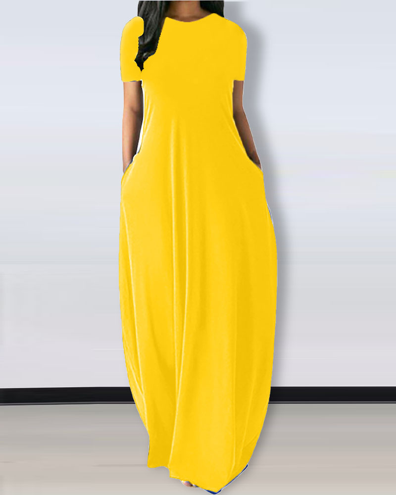 

Short Sleeve Pocket Detail Casual Dress, Yellow