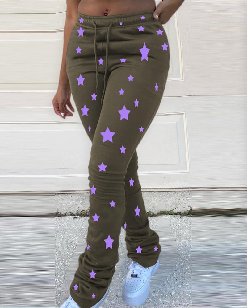 

High Waist Drawstring Folded Pants, Purple