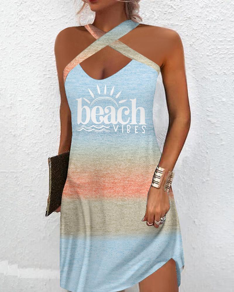 Beach Vibes - Robe décontractée à licou croisé et imprimé soleil