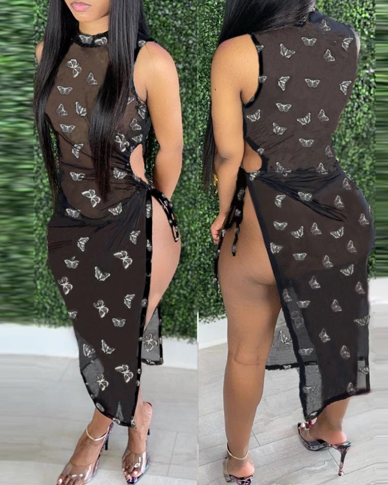 

Dragon / Heart / Butterfly Print High Slit Cover Up Dress, Style3