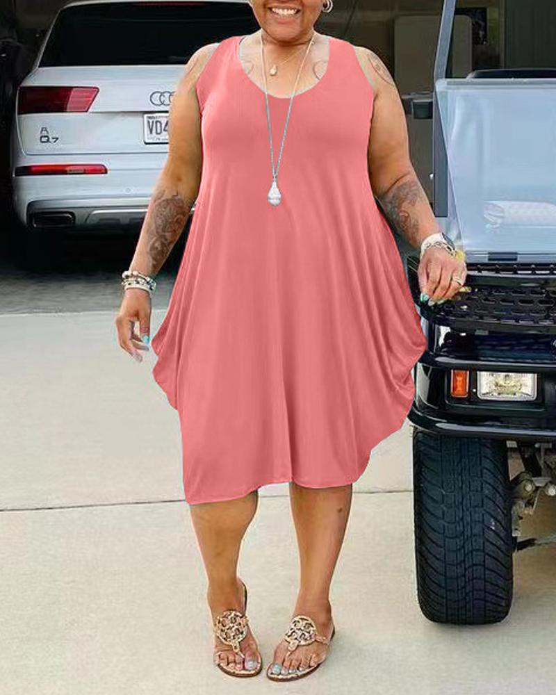 

Plus Size Pocket Detail Sleeveless Casual Dress, Pink