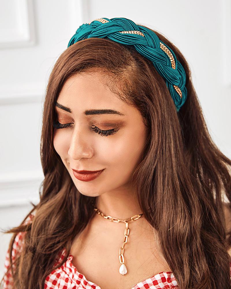 

Braided Headband With Chain Wide Hair Hoop Hair Accessories, Green