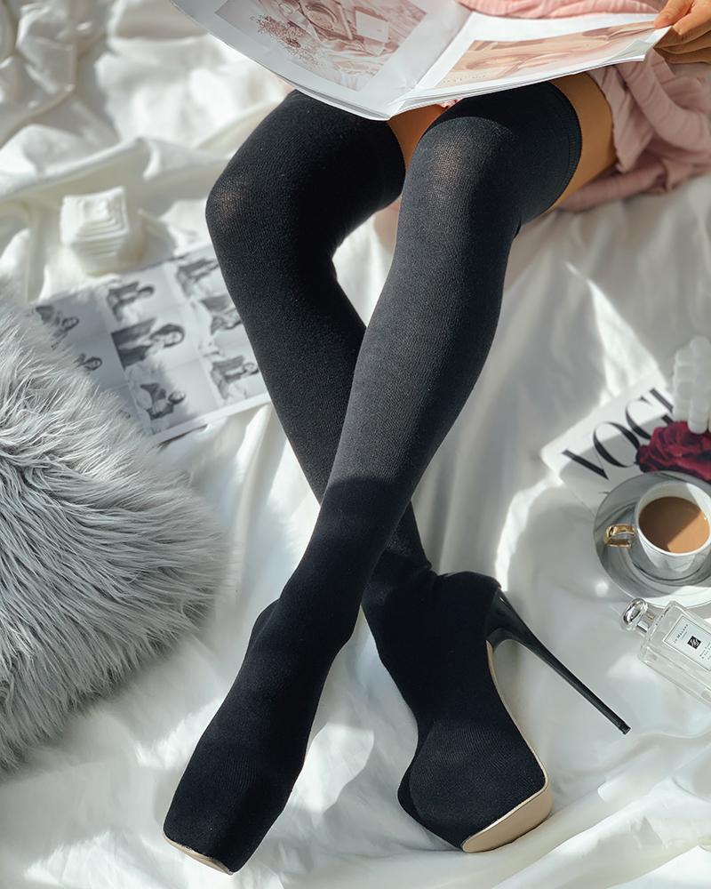 

Platform Pointed Toe Stiletto Long Boots, Black