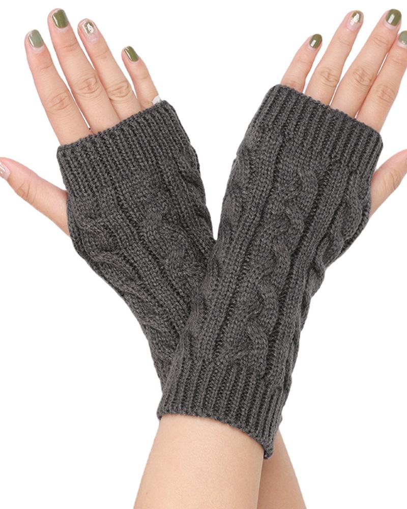 

1Pair Cable Knit Fingerless Gloves, Dark grey