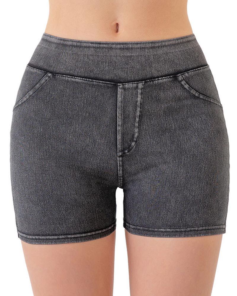 

Pocket Design High Waist Denim Active Shots, Dark grey
