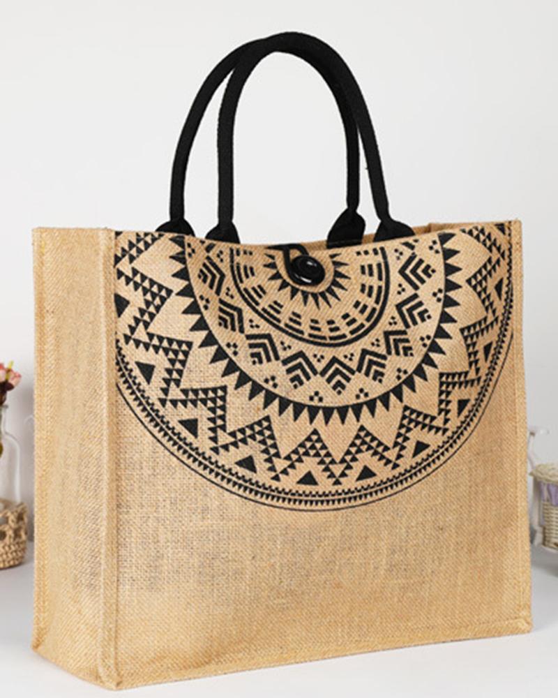 

Aztec Geometric Large Capacity Top Handle Shopping Tote Bag, Khaki