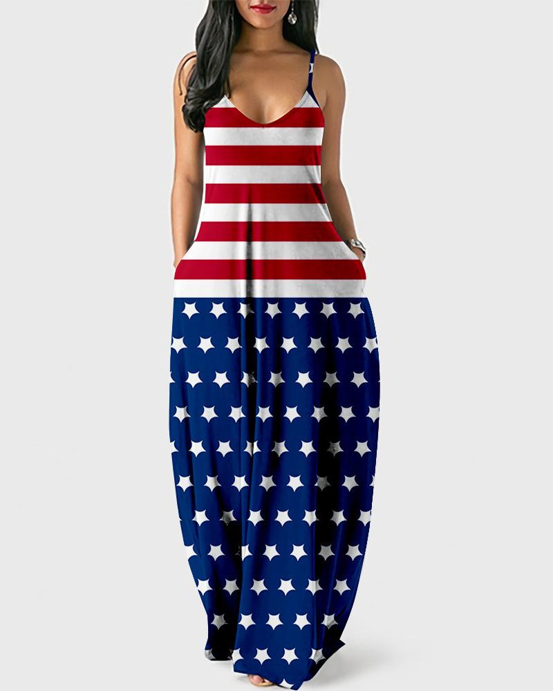 

Independence Day Print Sling Maxi Dress, Style7