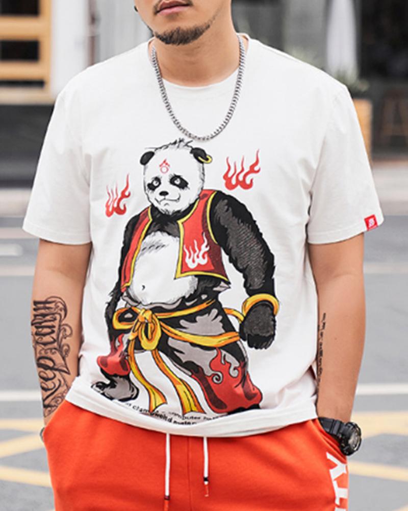 

Cartoon Panda Print Short Sleeve T-shirt, White