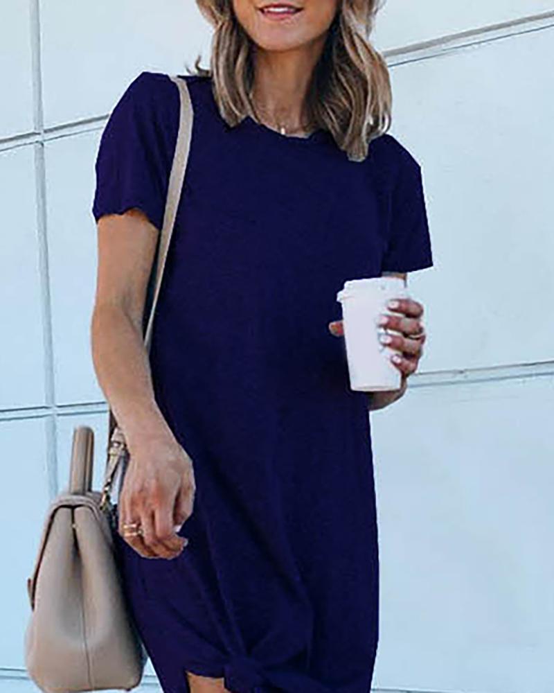 

Round Neck Short Sleeve Casual Dress, Dark blue