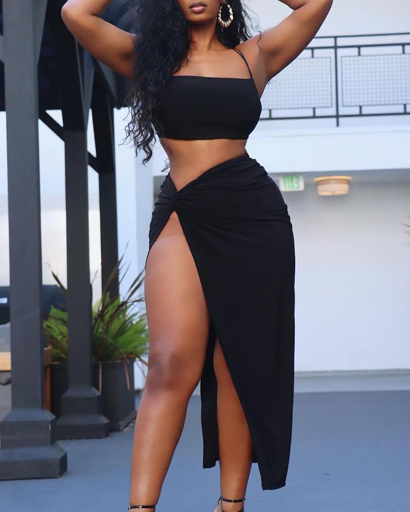 

Sleeveless Crop Top & Twisted Skirt Set, Black