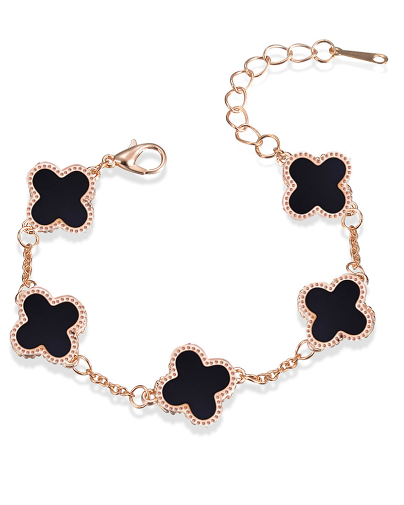 

St.Patrick's Day Four-Leaf Clover Pattern Chain Strap Bracelet, Black