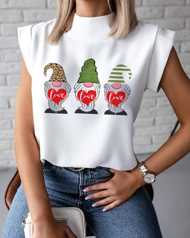 

Saint Patrick' Day Cutty Figure Cartoon Print Sleeveless Loose Tanks, White