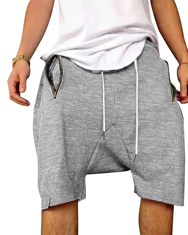

Solid Drawstring Loose Harem Shorts, Light gray