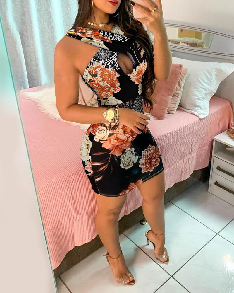 

Floral Butterfly Print Ruffles Bodycon Dress, Multicolor