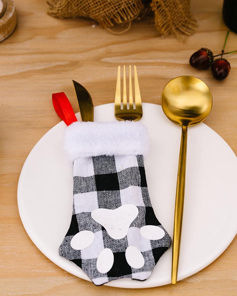 

1pc Christmas Plaid Print Cat Claw Socks Bag Dining Home Decor, Black