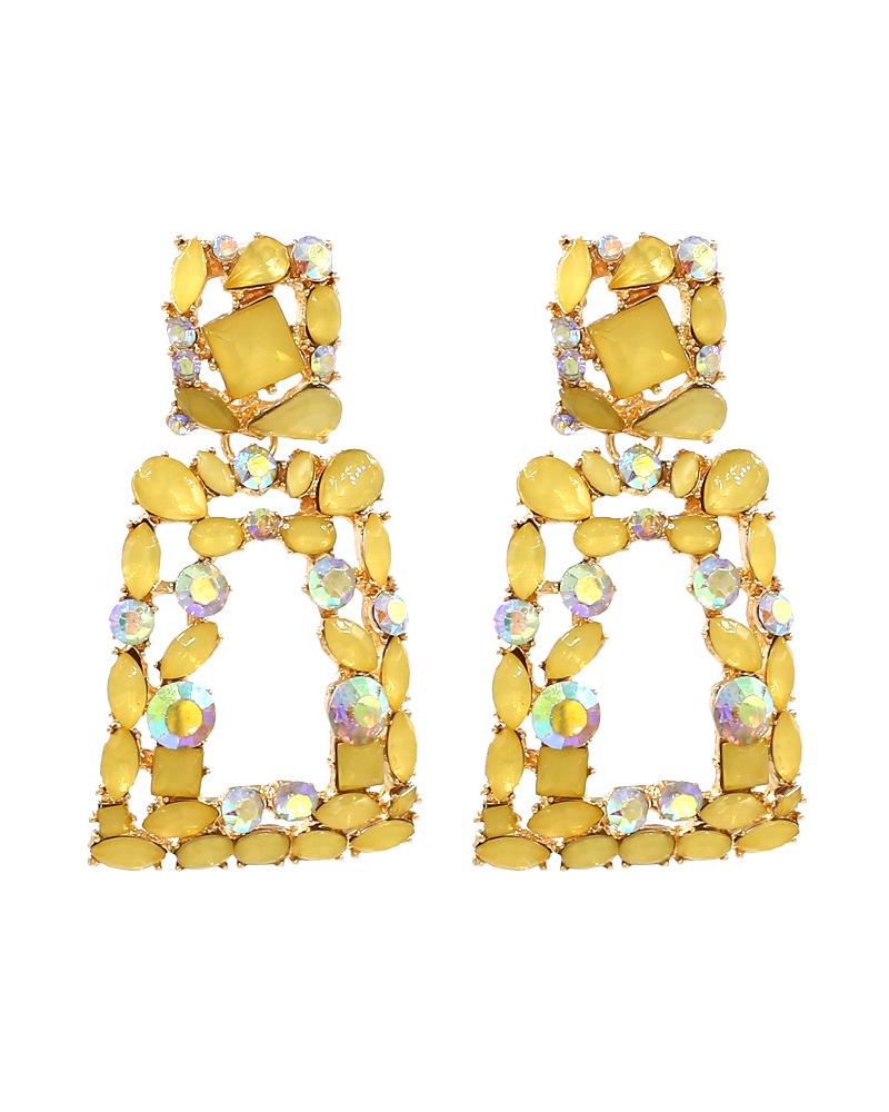 

1Pair Crystal Stone Geometric Fashionable Drop Earrings, Yellow
