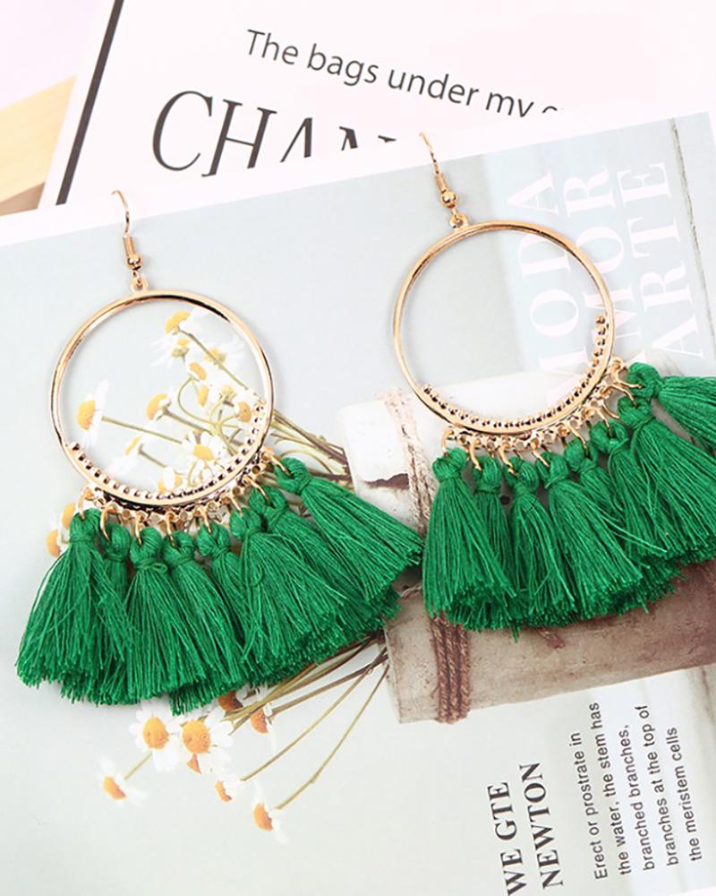 

1Pairs Tassel Design Round Charm Drop Earrings, Green