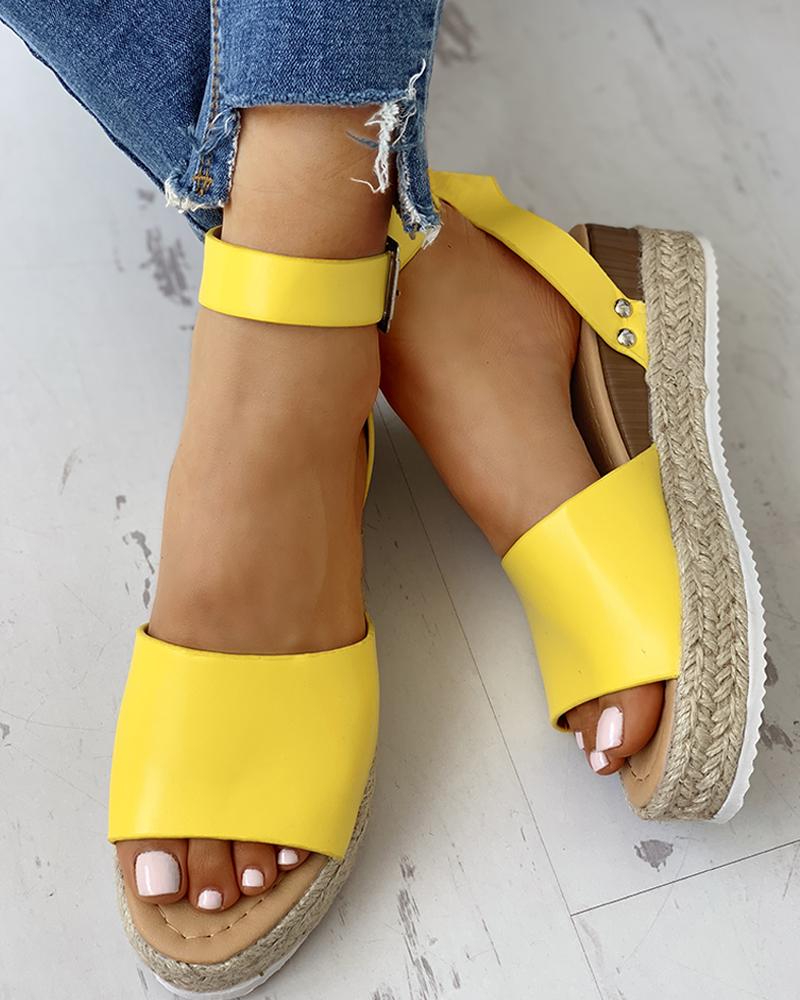 

Peep Toe Slingback Espadrille Platform Sandals, Yellow