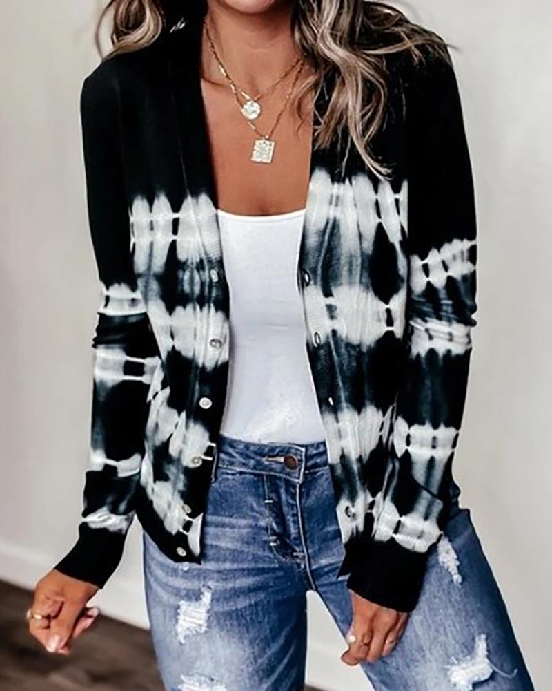 

Tie Dye Print Causal Cardigan, Black