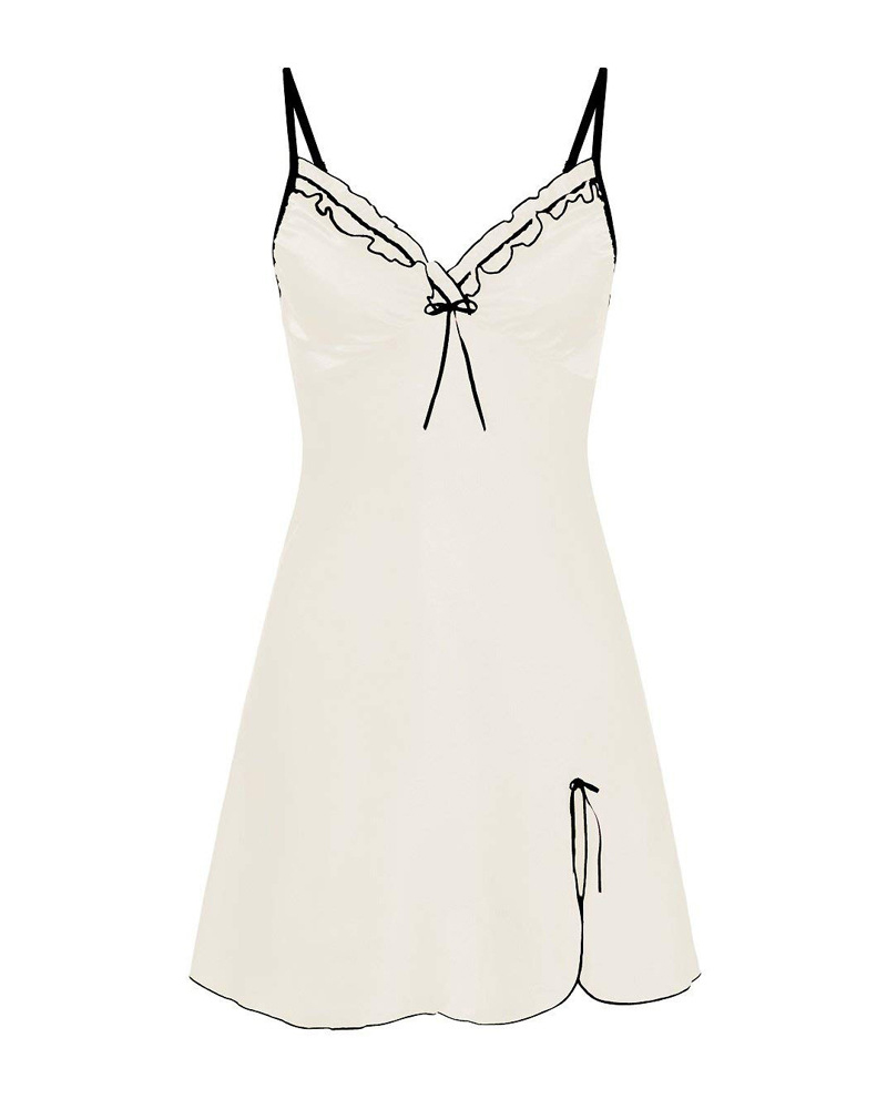

Spaghetti Strap Bowknot Decor Slit Sleep Dress, White