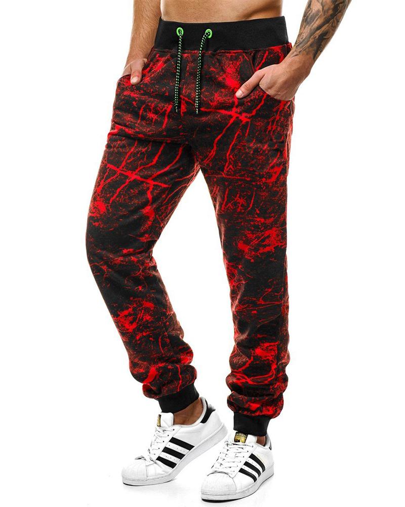 

All Over Print Drawstring Jogger Pants, Red