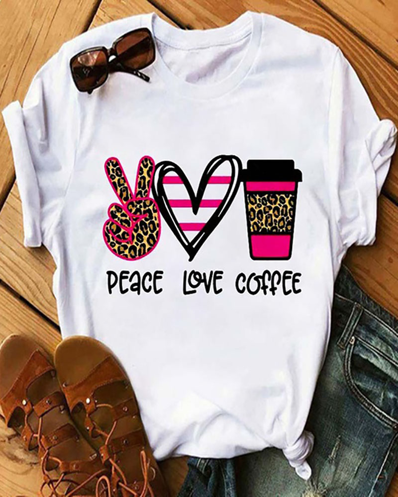 

Heart Letter Slogan Print Short Sleeve Casual T-shirt, Style4