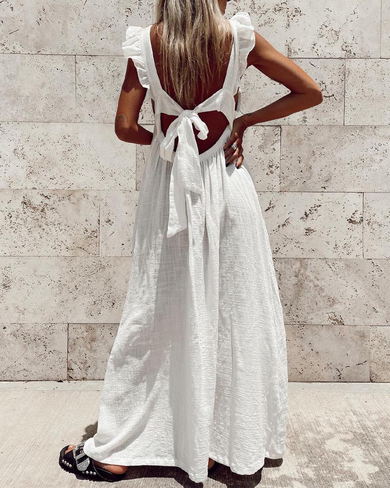 

Ruffles Hem Tied Detail Backless Maxi Dress, White