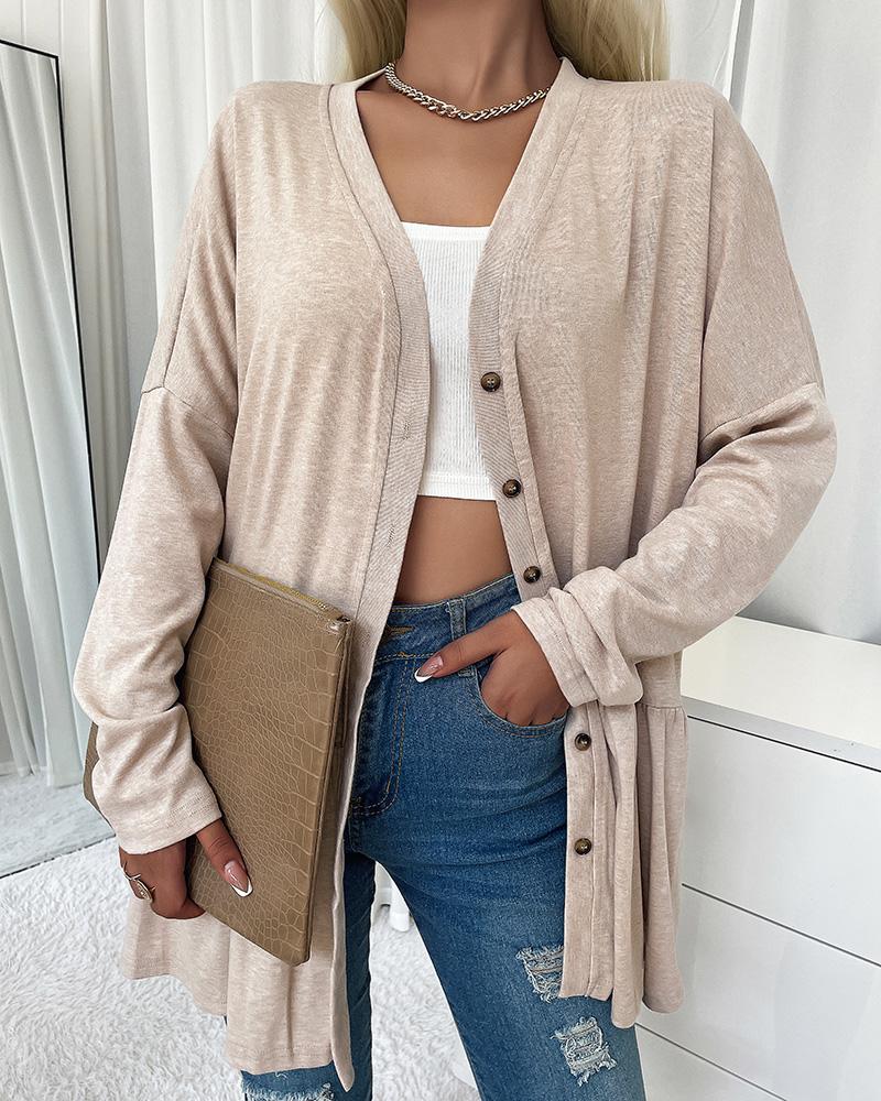 

Button Design Long Sleeve Casual Coat, Apricot
