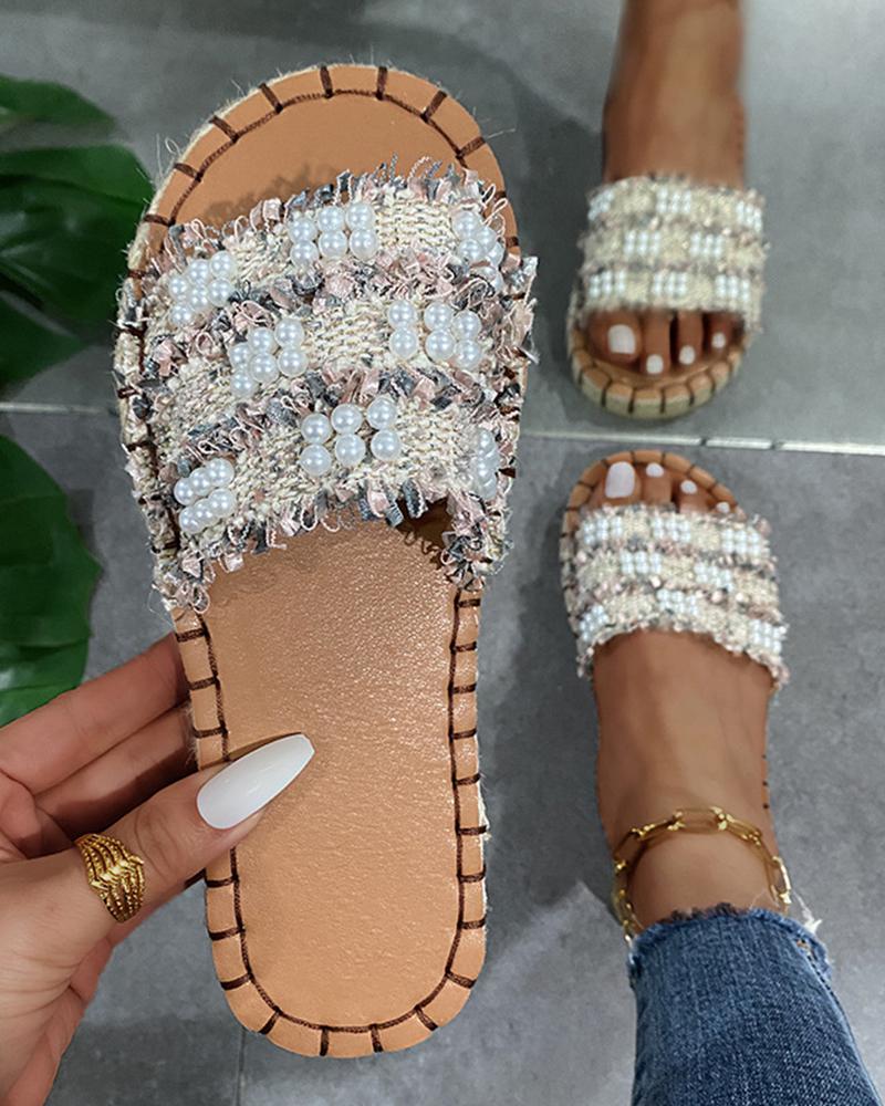 

Woven Upper Cut-out Round-toe Flat Sandals Slippers, Pink