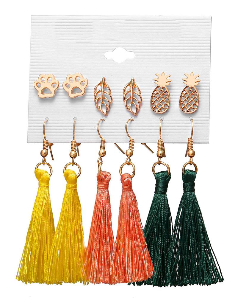 

6 Pairs Beaded Hoop Tassel Ear Cuff Earring Set, Style2