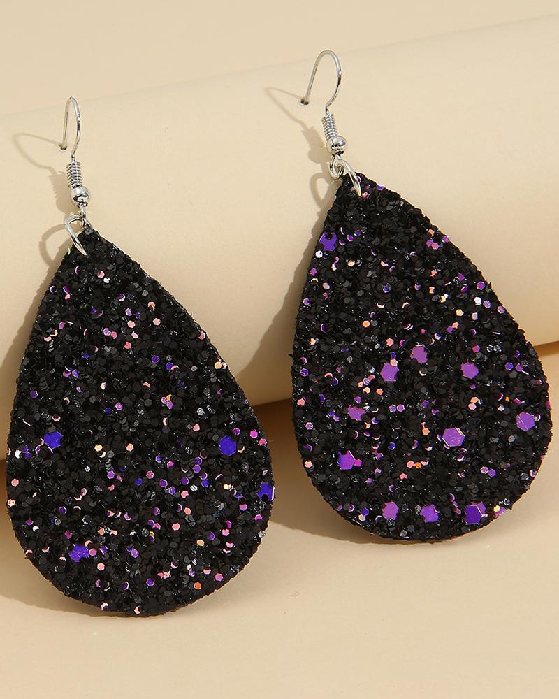 

1Pair Allover Sequin Waterdrop Earrings, Black