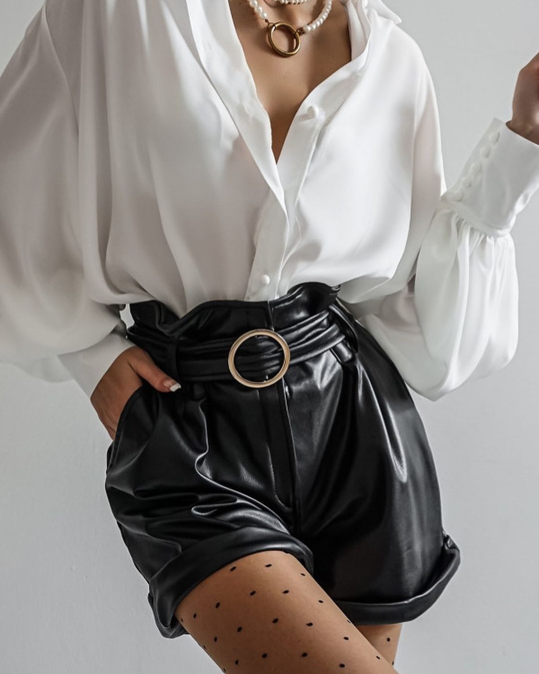 

PU Leather High Waist Shorts With Belt, Black