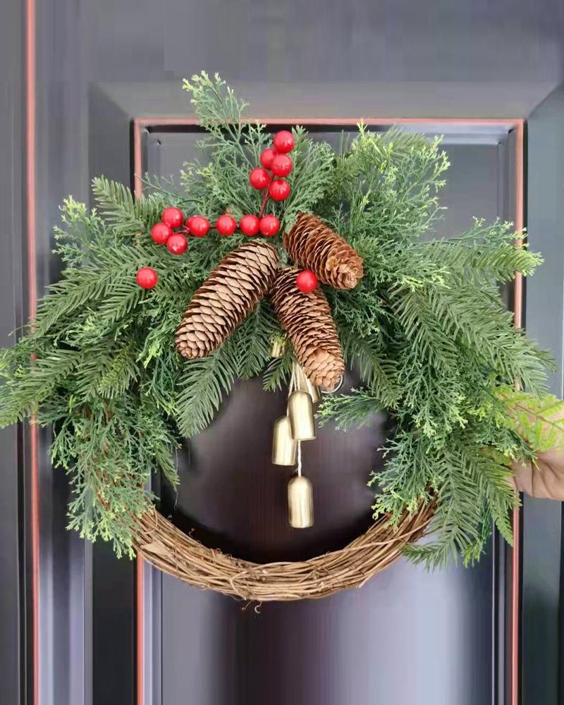 

Christmas Wreaths Front Door Winter Wreath With Jingle Bell Artificial Pine Cones Berries Pine Branches Indoor Outdoor Decorations, Green