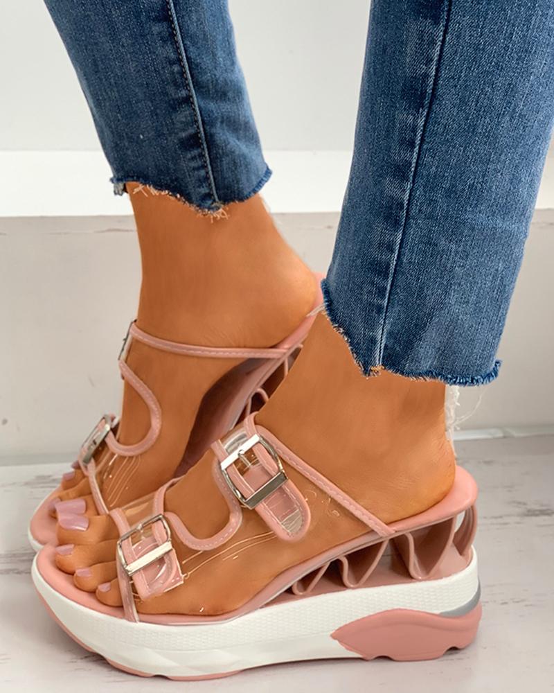 

Clear Perspex Colorblock Buckled Wedge Platform Heel, Pink