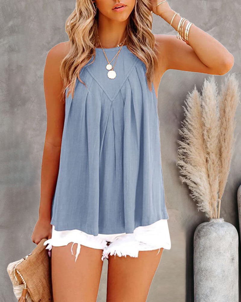 

Pleated Design Flowy Tank Top, Blue
