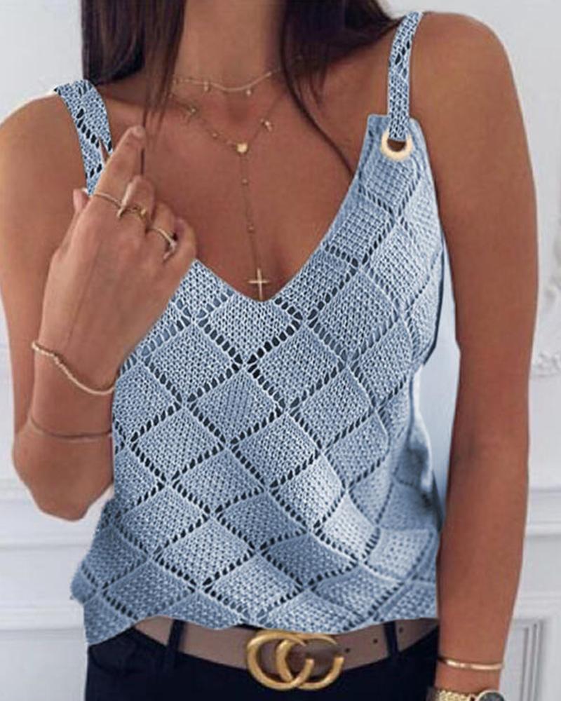

Solid Color Hollow-out Sling Tank Top, Blue