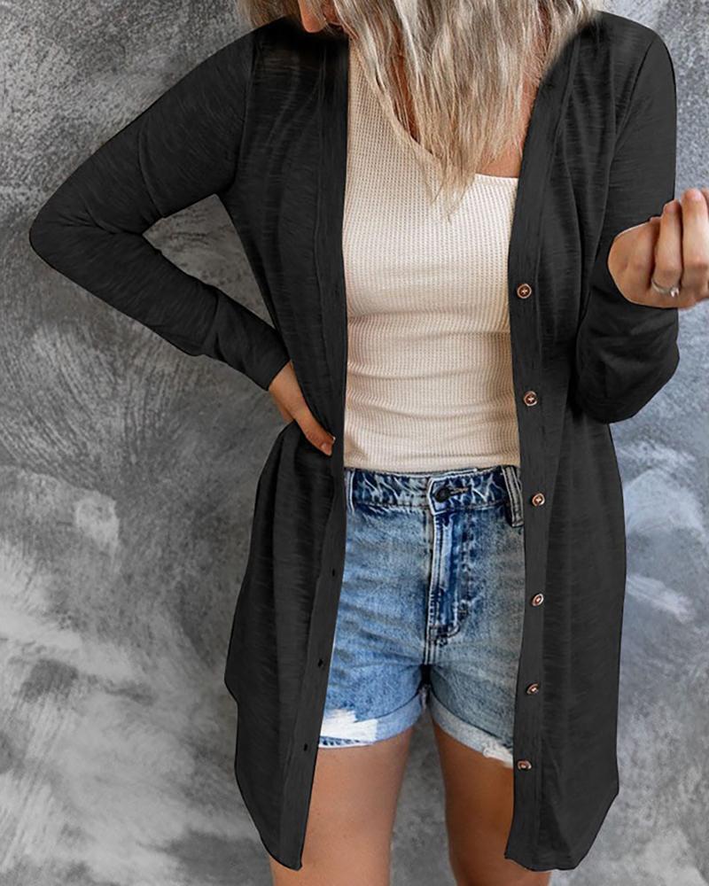 

Long Sleeve Button Front Cardigan, Black